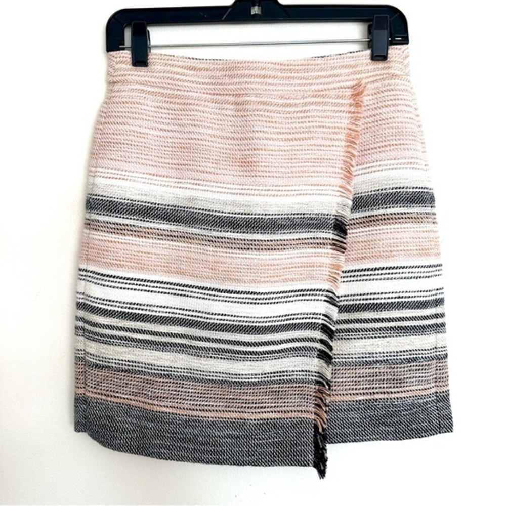 LOFT Tweed Striped Wrap Mini Skirt in Pink and Black Size 2